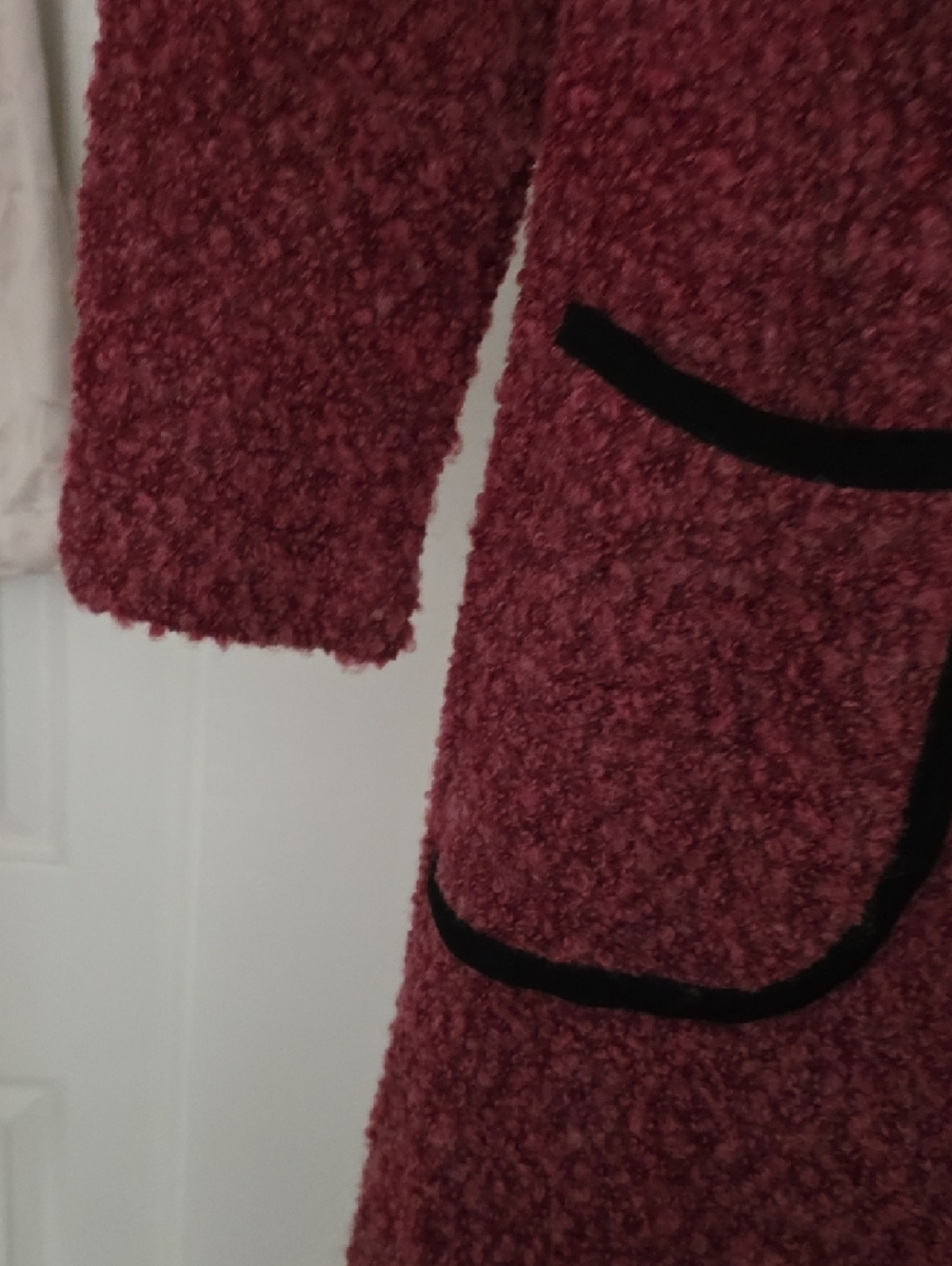 Long Open-Front Hooded Cardigan with Black Trim - Rose Vintage - Picture 4 of 9